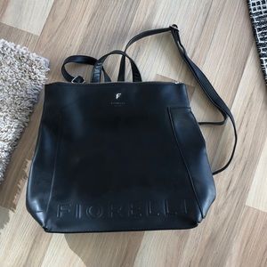 Black leather backpack.